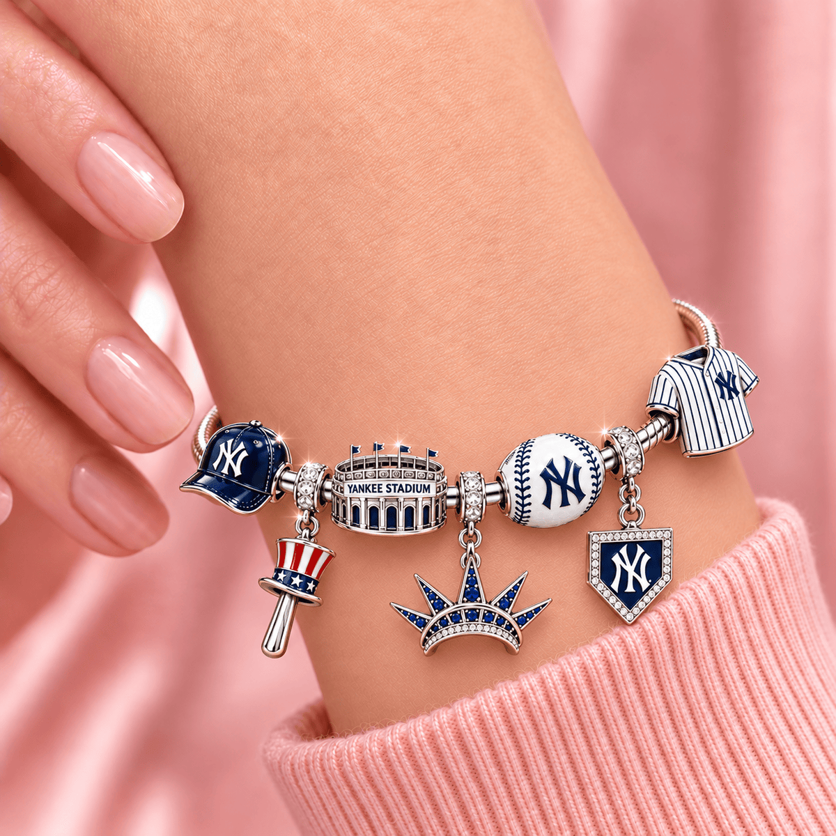 NYY Silver Charm Bracelet Set TMH