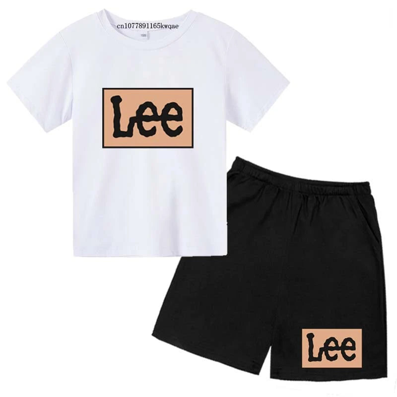 Kids Summer Simple Casual Letter Print 2pcs Short Sleeve+Shorts Pants Sportsuits 2-13 Years Boys Girls Outfits Children Clothes