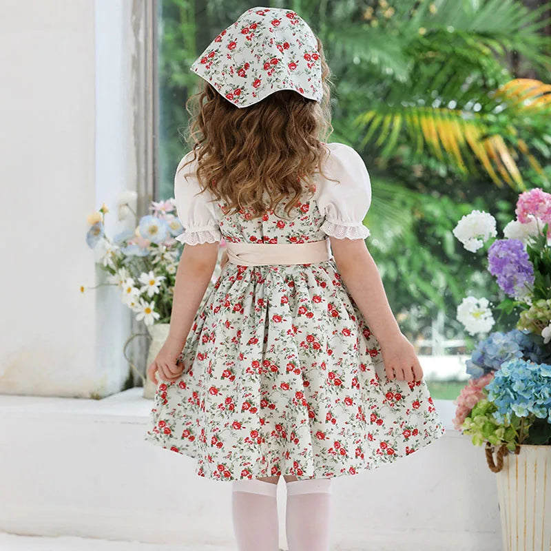 Girls Maid Clothes 3 Piece Set Pastoral Floral Dress Kids German Munich Oktoberfest Costume Sweet Children's Lolita Prom Dress
